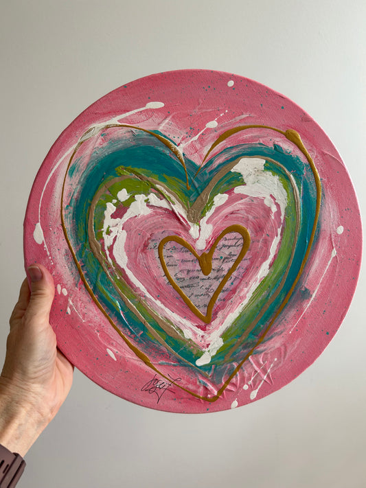 Tableau tondo (circulaire) coeur rose